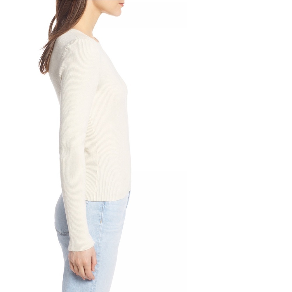 Something Navy Rib Knit Sweater Ivory White Large - Picture 3 of 8